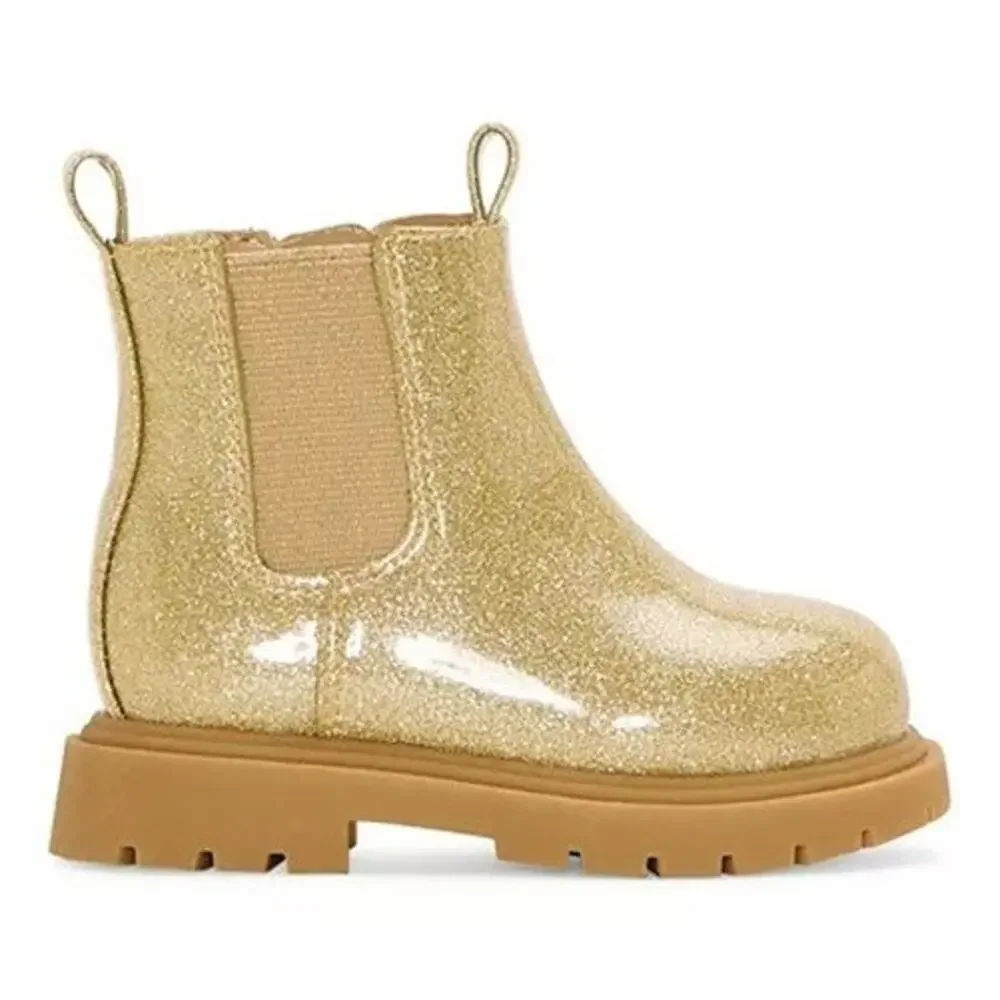 Thereabouts Toddler Girl size 6 Medium Boots Gold Underglass Lil Elisa Flat Heel